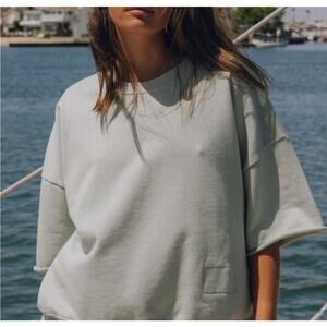 Daily Drills Cropped Sleeve Boxy Crew Neck Sweatshirt Gray XS Athleisure Travel